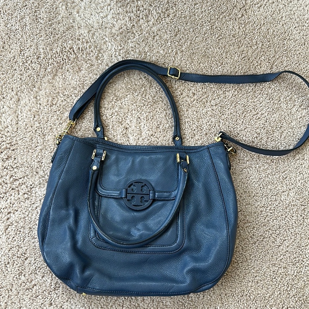 Tory Burch blue leather purse with detachable satchel strap
